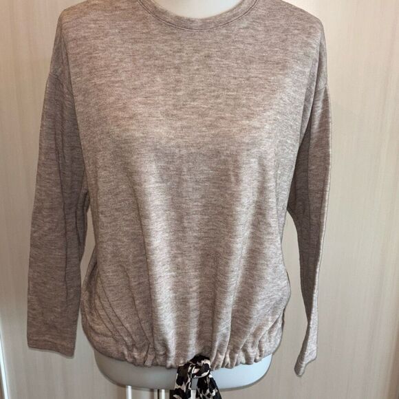 ZARA basic silk scarf tie beige/taupe sweater Sz M neutral - Picture 3 of 11